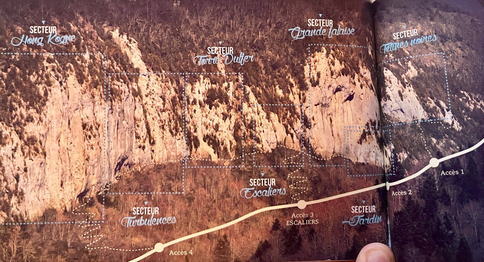 Suberpène sectors map showing 7 climbing areas