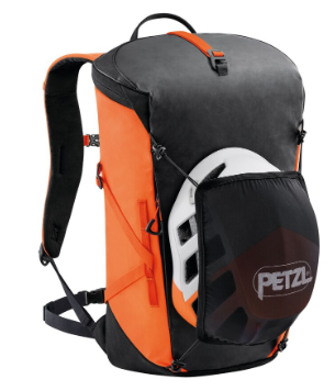Petzl Bug Climbing Backpack - front view with helmet