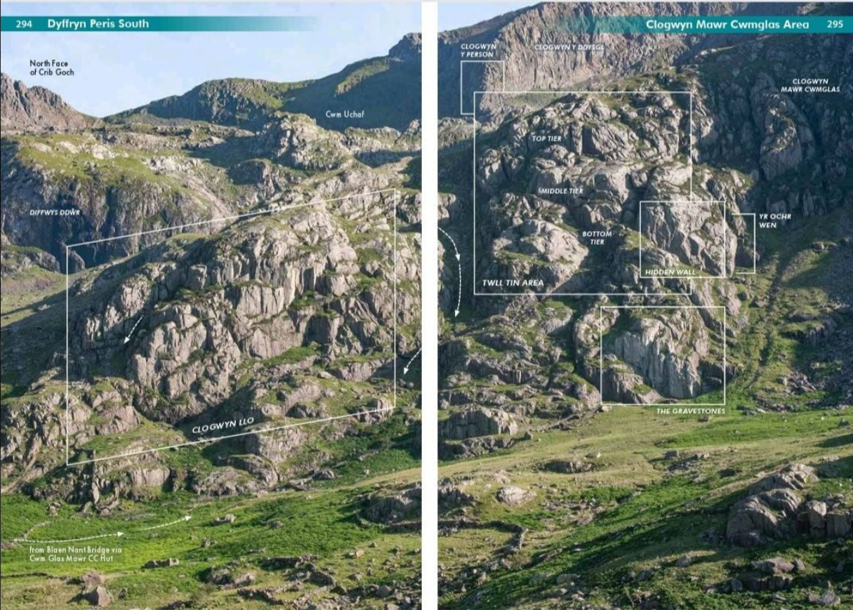 Overview of climbing sectors in Llanberis Pass Eryri Snowdonia