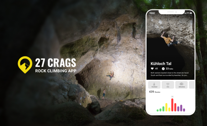 27Crags app interface showing European crags