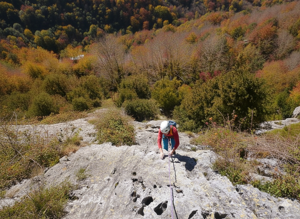 Climbing at Suberpène limestone cliff