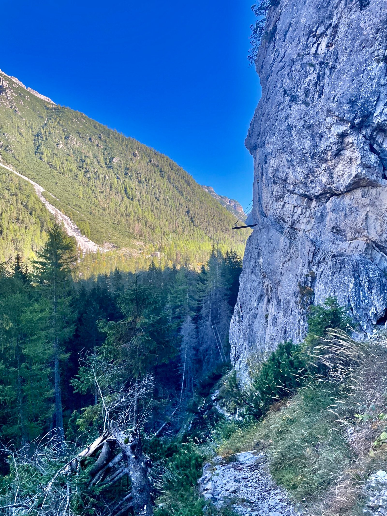 View over Val di Landro from the rock at Militärklettergarten, Dolomites